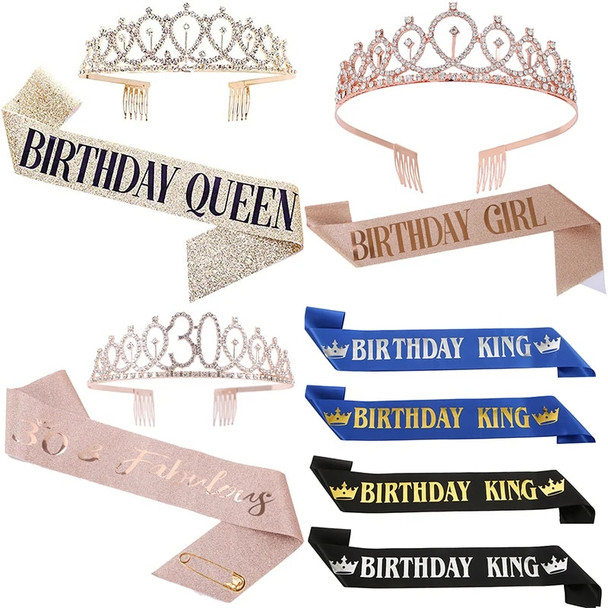 Birthday Gifts for Men Girl and Women Birthday King Birthday Queen sash Tiara Crown for Birthday Party Supplies and Decorations