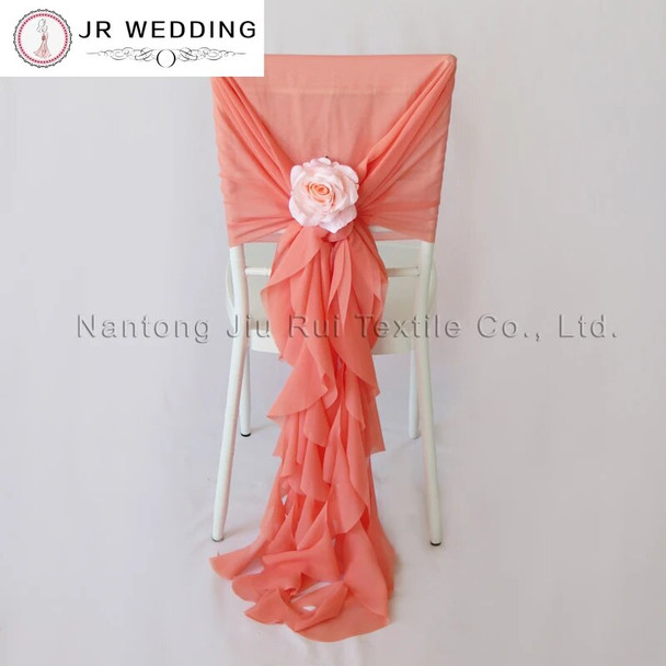 100 PCS Romatic White Watermelon Red Chiffon Chair Sash Ruffled Chair Cover/Hood Cruly Willow Chair Sash