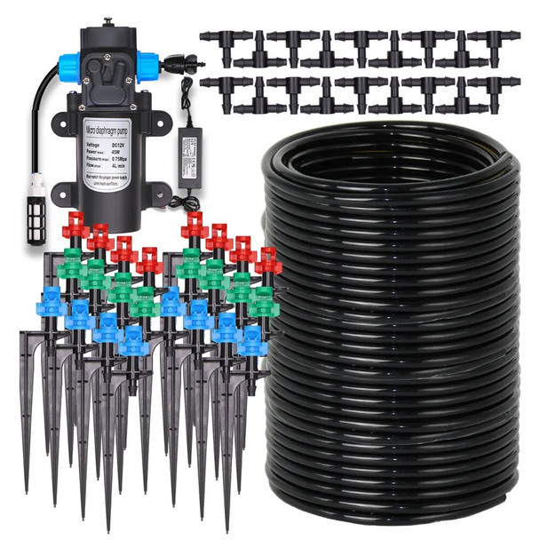 60W Self-Priming Pump Watering System 90/180/360 Degree Refraction Nozzle Automatic Irrigation Equipment for Garden Plants Drip