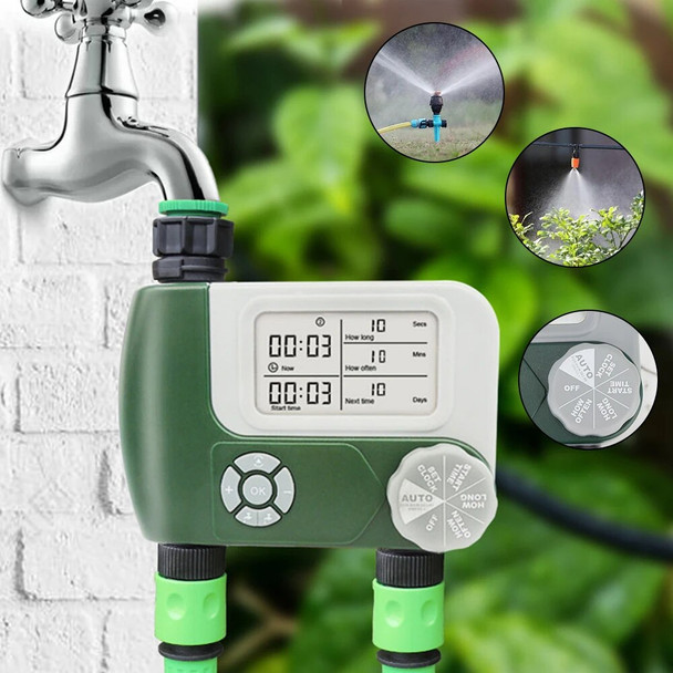 Programmable Garden Water Timers with 2 Outlet Irrigation Controller Automatic Digital Hose ​Faucet Timer