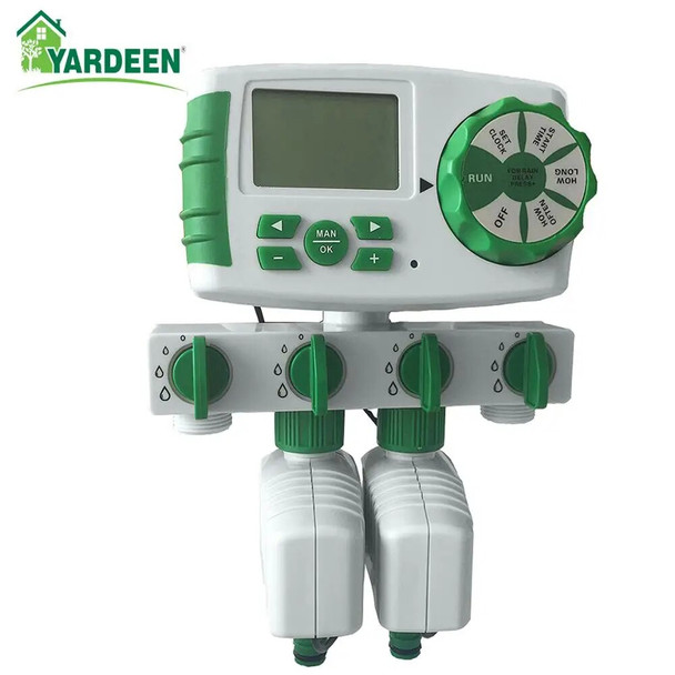 Yardeen Garden Automatic 4-Zone Irrigation Watering Timer System Controller with 2 Solenoid Valve Easy to Set for Your Garden