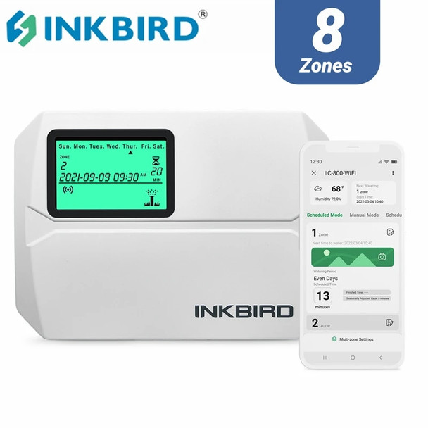 INKBIRD 8-Zone Control Wi-Fi Smart Sprinkler Controller Indoor/Outdoor Irrigation Timer Free App Monitor Supports Rain Skip