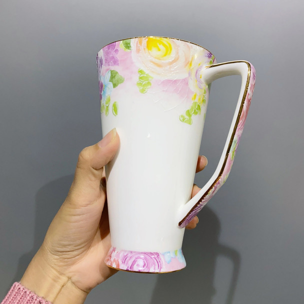 Ceramics Drinkware Cute Water Cups with Handle Large Size Girl Beer Beautiful Flower Mugs Gift Coffeeware Teaware
