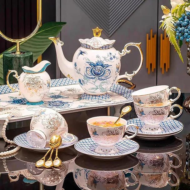 Bone China Tea Set Elegant Gifts for Adults Teacups and Saucers Coffeeware Teaware 21-piece Teacup Set Cup Tools Kitchen Dining