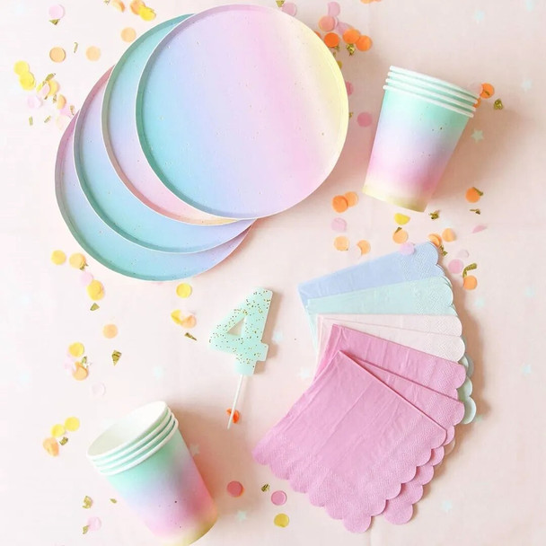 Rainbow Tableware Set for Birthday Party Decorations Rainbow Tableware Paper Plates Cups Napkins Tablecloth Dinner Disposable