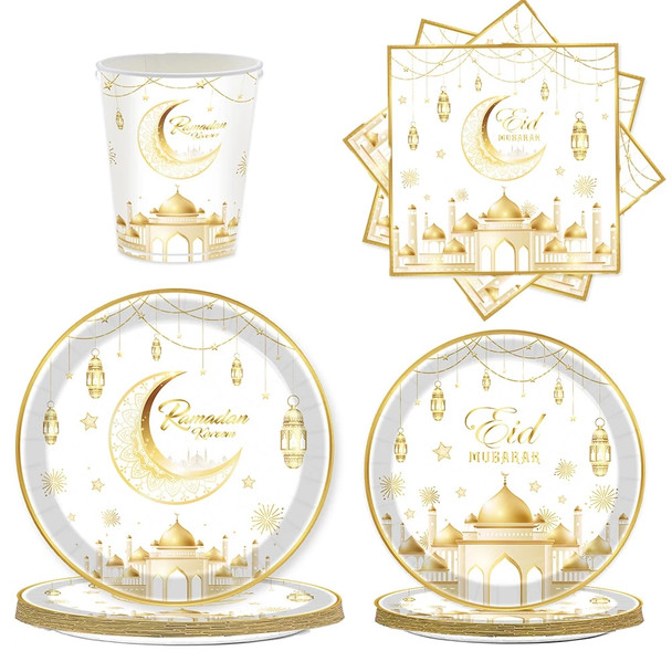Ramadan Kareem Party Supplies Decorations Eid Mubarak Disposable Tableware Plates Napkins Table Runner 2024 Muslim Islamic Favor