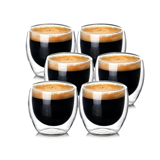 2-6PCS 80ml Double-layer Insulated Glass Cup High Borosilicate Glass Coffee Milk Mug Tea Cup Restaurant Household Drinkware Gift