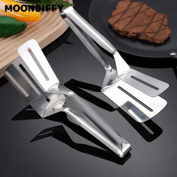 Stainless Steel Frying Shovel Clip Multifunctional Steak BBQ Tongs Frying Fish Spatula Clip Bread Clip Household Kitchen Gadgets