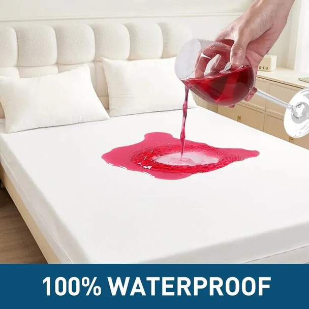 Waterproof Polyester Mattress Protector, Soft Comfortable Breathable Solid Color Bedding Mattress Cover Fitted With Zipper