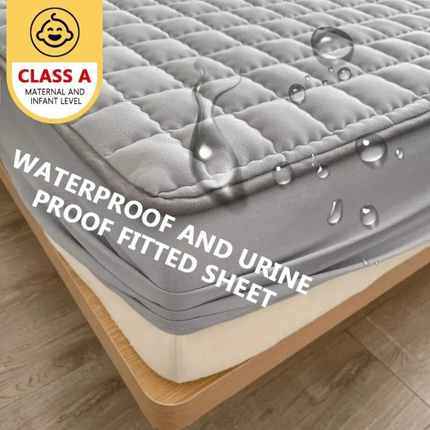 1pc Quilted Waterproof Mattress Protector, Soft Comfortable Solid Color Bedding Mattress Cover, For Bedroom, Guest Room, With De