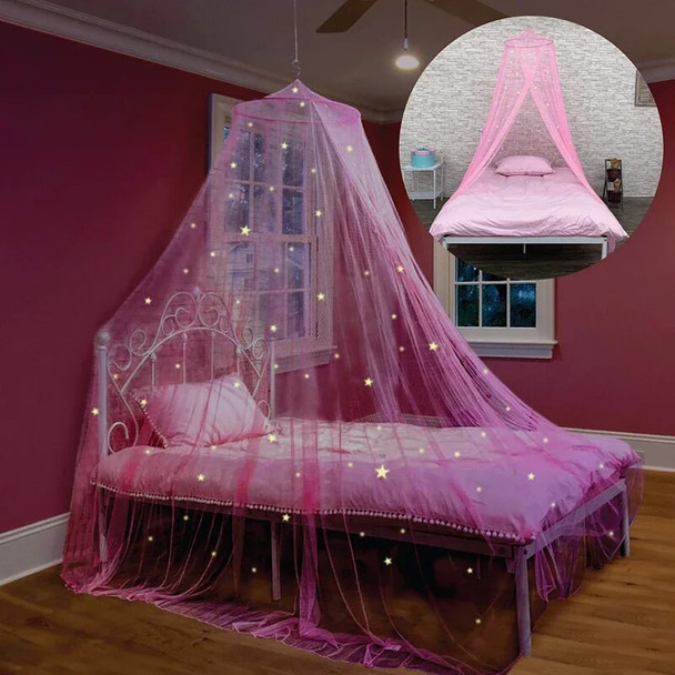 Girls Bed Canopy with Glowing Stars Dome Hanging Mosquito Net Princess Baby Crib Canopy Room Decor Ceiling Tent Kids Bed Curtain