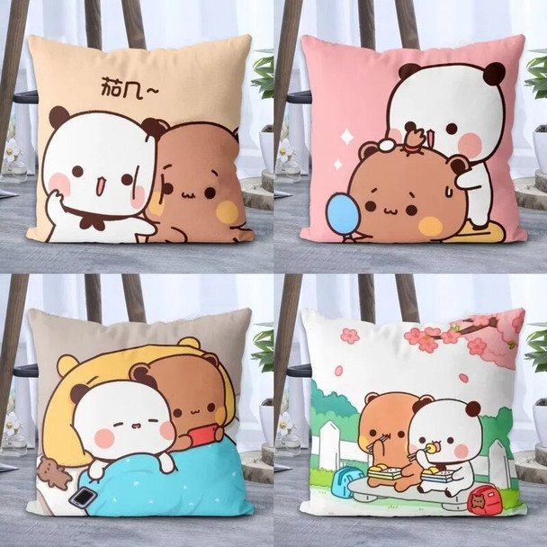Panda Bubu And Dudu Printing Throw Pillow Cartoon Square Pillow Kawaii Anime Soft Waist Sofa Cushion Throw Bedroom Pillows