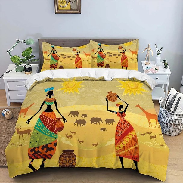 90gsm polyester fleece fabric, skin friendly and warm bedding set of three, 1 duvet cover+2 pillowcases, African landscape print