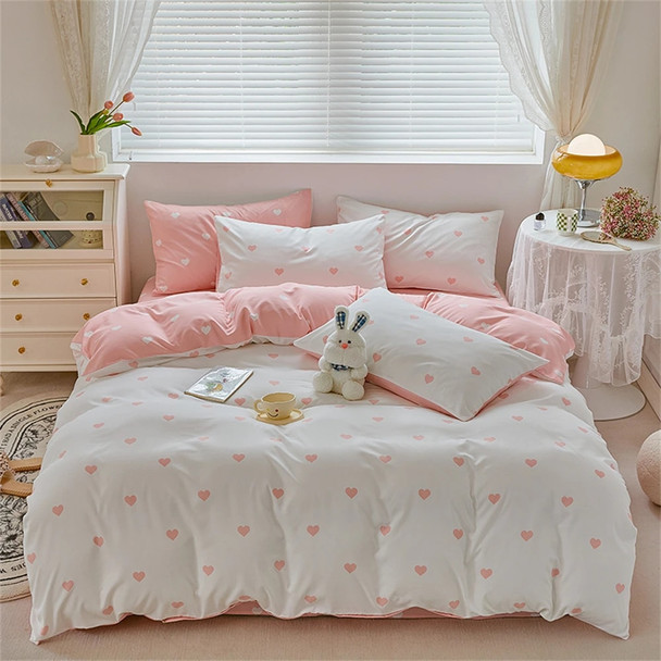 4Pcs，Love Pattern Printed Milled Duvet Cover Set Princess Style Milled Duvet Cover Set Home Milled Duvet Cover Set