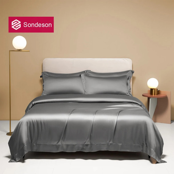 Sondeson Noble Gray 100% Silk Bedding Set Deep Sleep Duvet Cover Pillow Case Bed Sheet Quilt Cover King Queen For Women Men