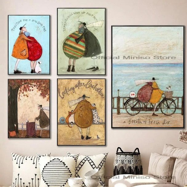 1pc Sam Toft Art Abstract Landscape Love Dogs Poster Self-adhesive Art Waterproof Paper Sticker Coffee House Bar Room Wall Decor