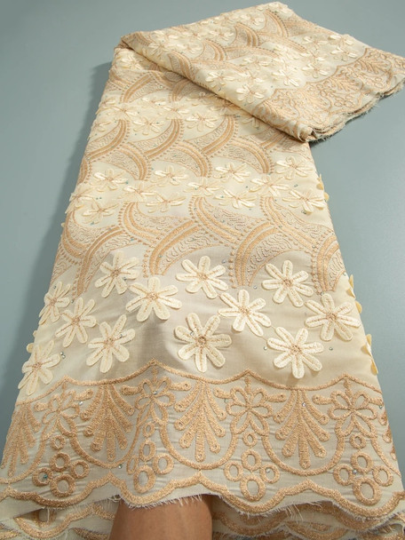 Kalume Latest 3D Embroidery Swiss Voile Lace In Switzerland 2024 Nigerian Cotton Lace Fabric With Stones For Prom Party F3720