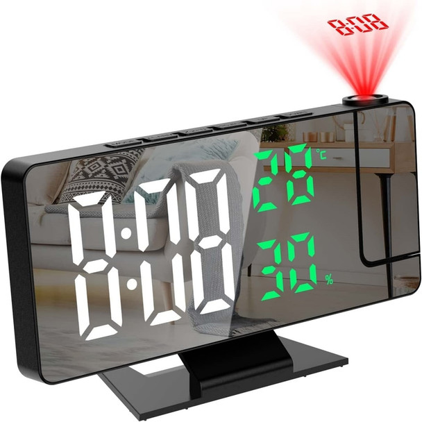 180° Arm Projection Digital Alarm Clock Temperature Humidity Night Mode Snooze Table Clock 12/24H USB Projector LED Clock