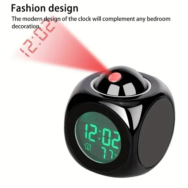 1pc Multifunction Projection Chime Clock LED Light Alarm Clock Voice Prompt Temperature Chime Clock Projection Clock
