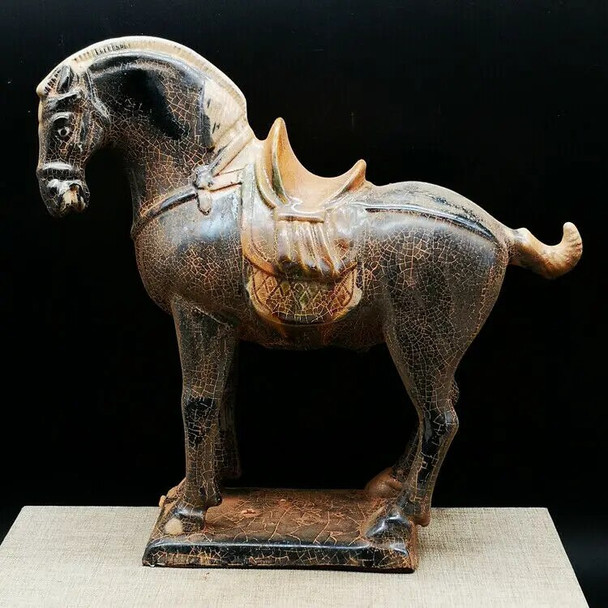 8.1" Collect Chinese Tang Dynasty Sancai Pottery War-horse Zodiac Wealth Statue