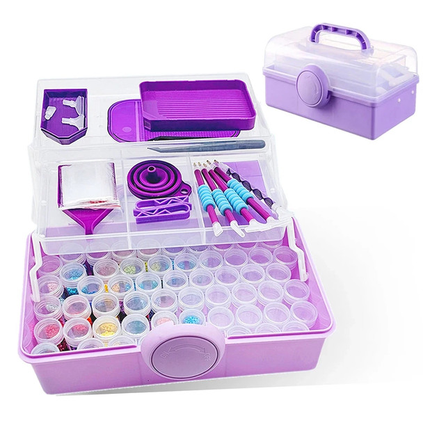 57Bottles Three-layer Multifunctional Diamond Painting Organizer Container Bead Organizer Portable Box Accessories+Tool Set