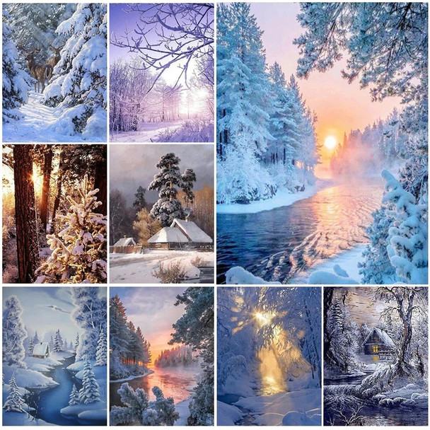 5D Diamond Painting Winter Landscape Cross Embroidery Diamond Embroidery Snowflake Landscape Water Diamond Mosaic Art Painting