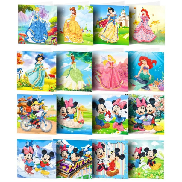 8pcs Disney Princess Greeting Card DIY Diamond Painted Mickey Mouse Diamond Painted Blessing card for children gift