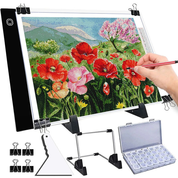 A4 LED Light Pad For Diamond Painting Kit With USB Powered Light Pad Adjustable Brightness,Bracket ,Clip And Storage Bag