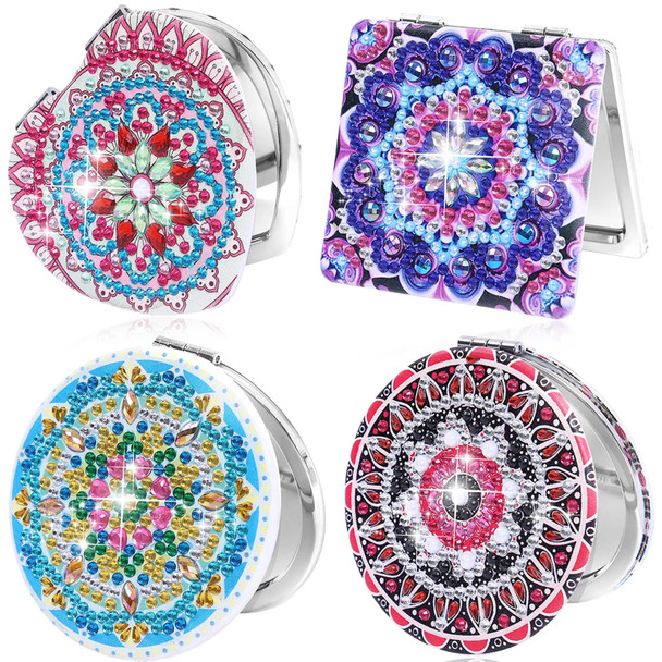 DIY Compact Mirror with Diamond Painting 4Pcs Diamond Painting Pocket Mirror Set Cover Portable Folding Mirror Diamond Painting
