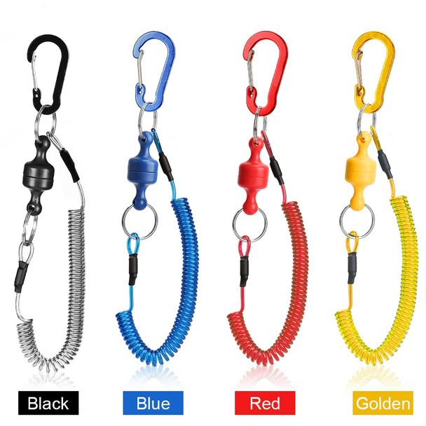 Fishing MRC Strong Magnetic Carabiner Quick Release Clips Net Holder with Coil Lanyard Anti-Drop Rope Clip Buckle Fishing Tool
