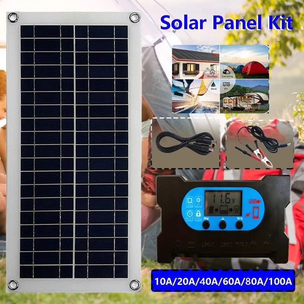 Solar Panel Kit Flexible Solar Panel Dual USB with 10A-100A Controller Car Yacht RV Marine Solar Power Station Generator