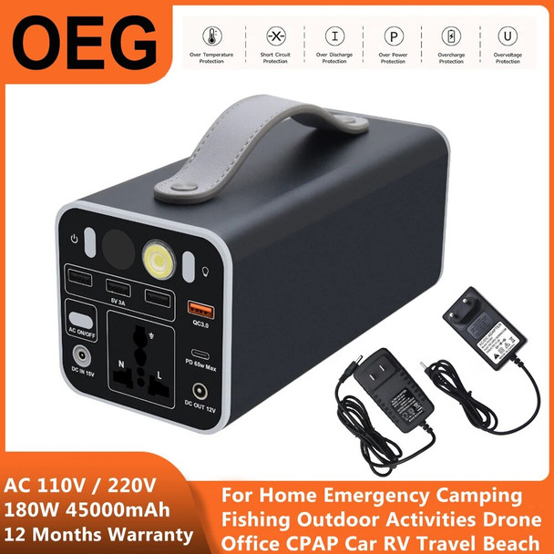 166Wh 45000mAh 180W Portable Power Station Outdoor RV Camping Emergency Light Power Supply Power Bank Generator Battery Storage