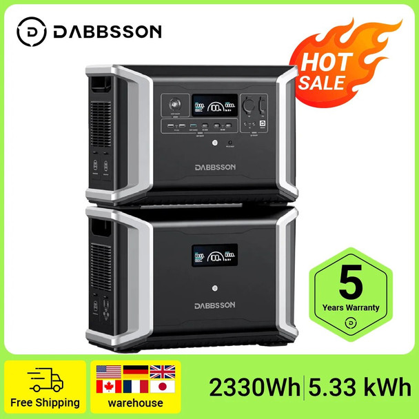 Dabbsson 5.33 kWh Expandable Portable Power Station DBS2300 with DBS3000B Extra Battery 1800W Solar Generator for RV Camping