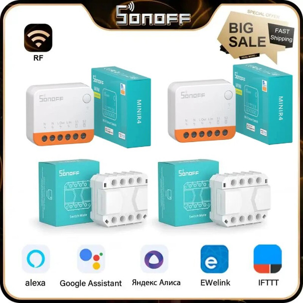 Sonoff Mini R4 16A Wifi Smart Switch MINIR4 With S-MATE Smart Home Automation Kits Esp32 EWelink App Alexa Google Home Assistant