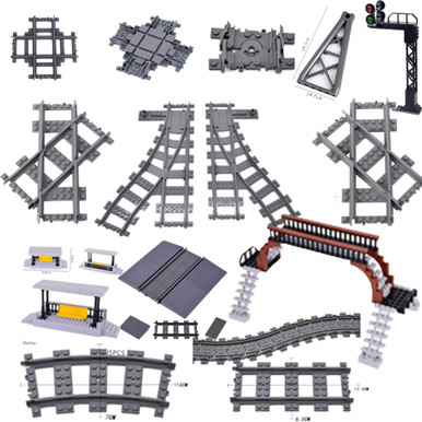 Train Model Blocks MOC City Train Tracks Flexible Straight Curved Soft Rail Switch DIY ...