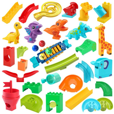 Marble Run Big Building Blocks Dinosaur Slide Track Rolling Ball ...