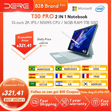 Dere Tablet Laptop T30 Pro 13" 2K IPS 16GB RAM 1TB SSD 2 in 1 Intel ...