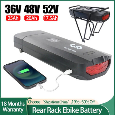 Electric Bicycle 48V 20Ah 52V Ebike Battery Rear Rack Battery Pack 36V ...