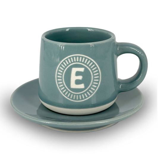 Tazzina da caffè con piattino e scatola - Lettera E
