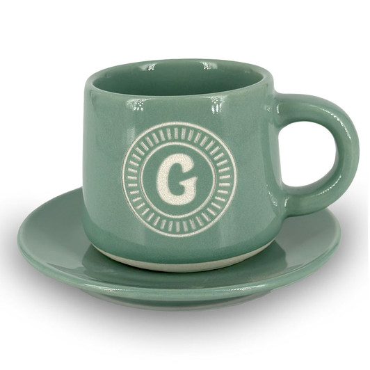 Tazzina da caffè con piattino e scatola - Lettera G