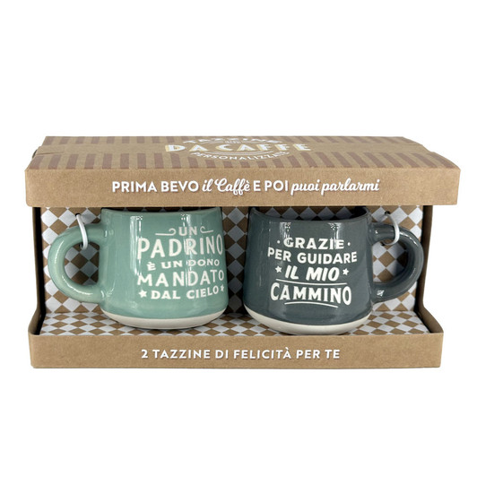 Set 2 tazzine da caffè in confezione regalo - Padrino Battesimo