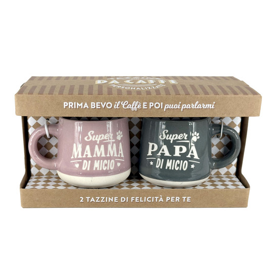 Set 2 tazzine da caffè in confezione regalo - Mamma & Papà di Micio