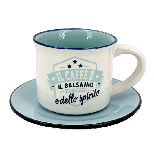 Tazzina da caffè con piattino in confezione regalo - Il caffè è il balsamo del cuore
