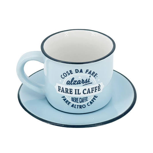Tazzina da caffè con piattino in confezione regalo - Cose da fare: alzarsi, fare il caffè, bere caffè, fare altro caffè