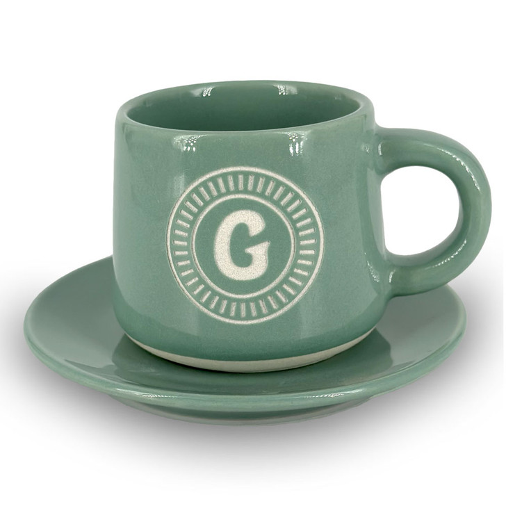 Tazzina da caffè con piattino e scatola - Lettera G