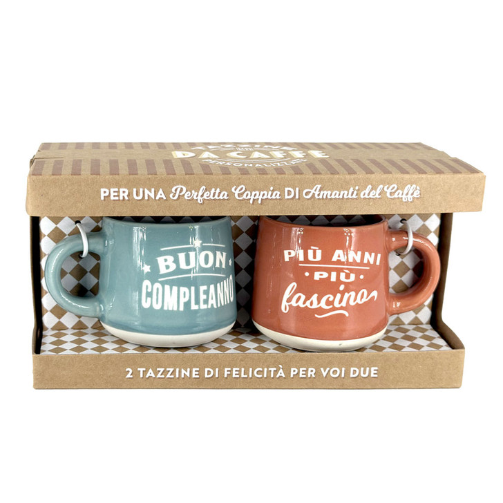 Set 2 tazzine da caffè in confezione regalo - Buon Compleanno
