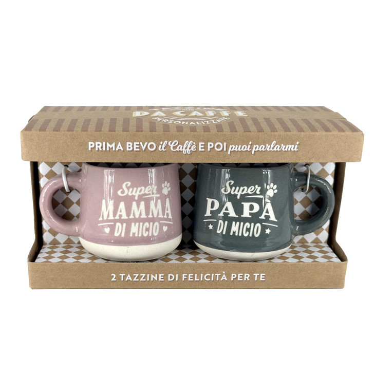 Set 2 tazzine da caffè in confezione regalo - Mamma & Papà di Micio