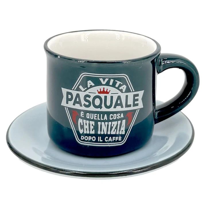 Tazzina da caffè con piattino in confezione regalo - Pasquale