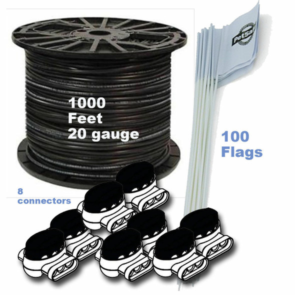 Dog Fence 1000 FT 20 Ga Boundary Wire 100 Flags 8 Connectors Kit