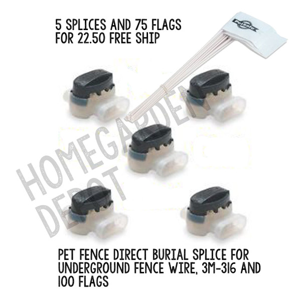 Inground Electric Dog Pet Fence Direct Burial Splice (Set of 5) Plus 75 Flags
